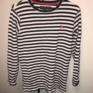 US POLO ASSN SWEATER - STRIPED w ORANGE HORSE